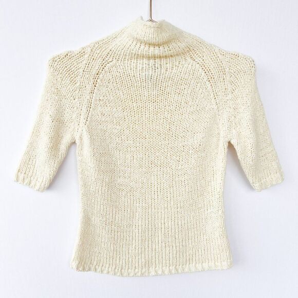 Vintage Ann Taylor LOFT Cream Knit Turtle Neck Short Sleeve Sweater XS - Picture 1 of 7